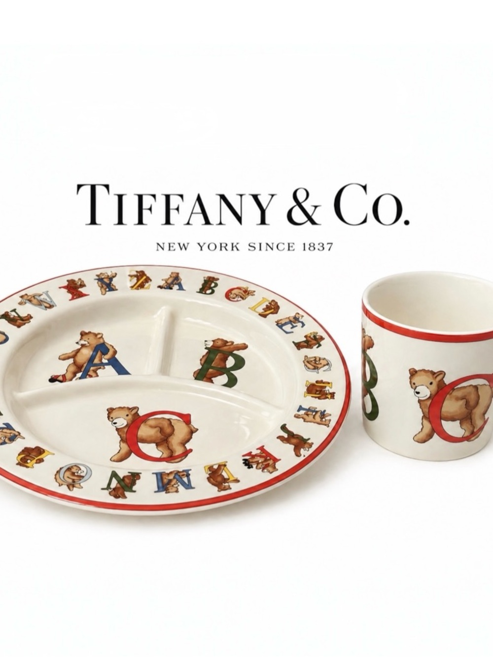 Tiffany &‎ Co. Vintage Alphabet Bears Plate and Cup